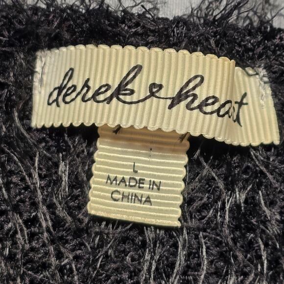 Derek Heart Black Fuzzy Crop Top Tank Halter Stretch Scoop Neck Women's Size L - Picture 4 of 5